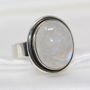 BALI Sterling Silver Rainbow Moonstone Cabochon Ring - size 10